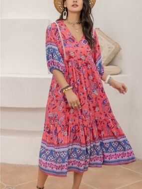 Boho Floral Midi Dress